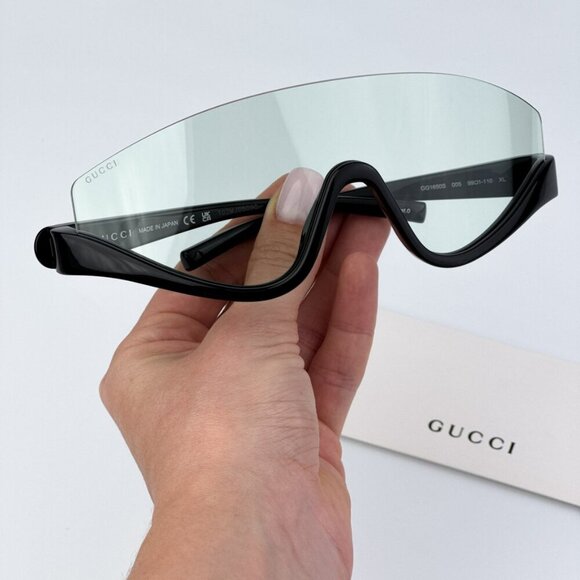 Gucci GG1650S 005 BRAND NEW Sunglasses Shiny BlackGreen Unisex Shield Mask